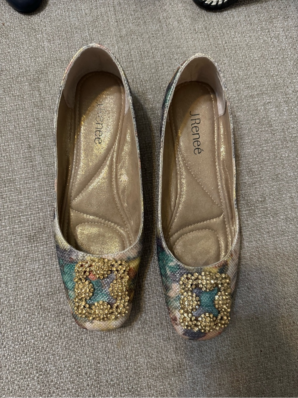 J.Renee Multicolor Flats with Gold Beaded Buckle